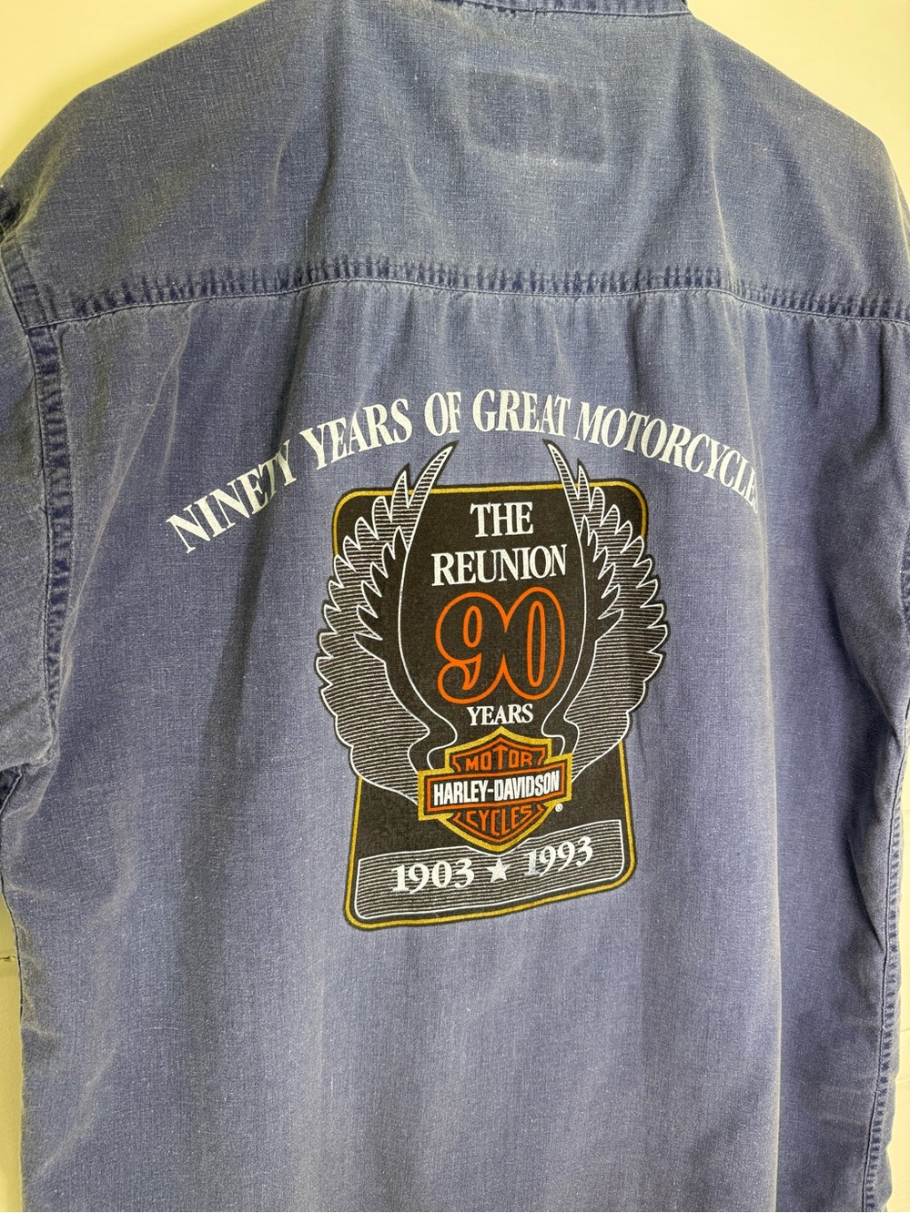 Vintage 1993 Harley-Davidson 90th Anniversary HOG Reunion Button Front Shirt